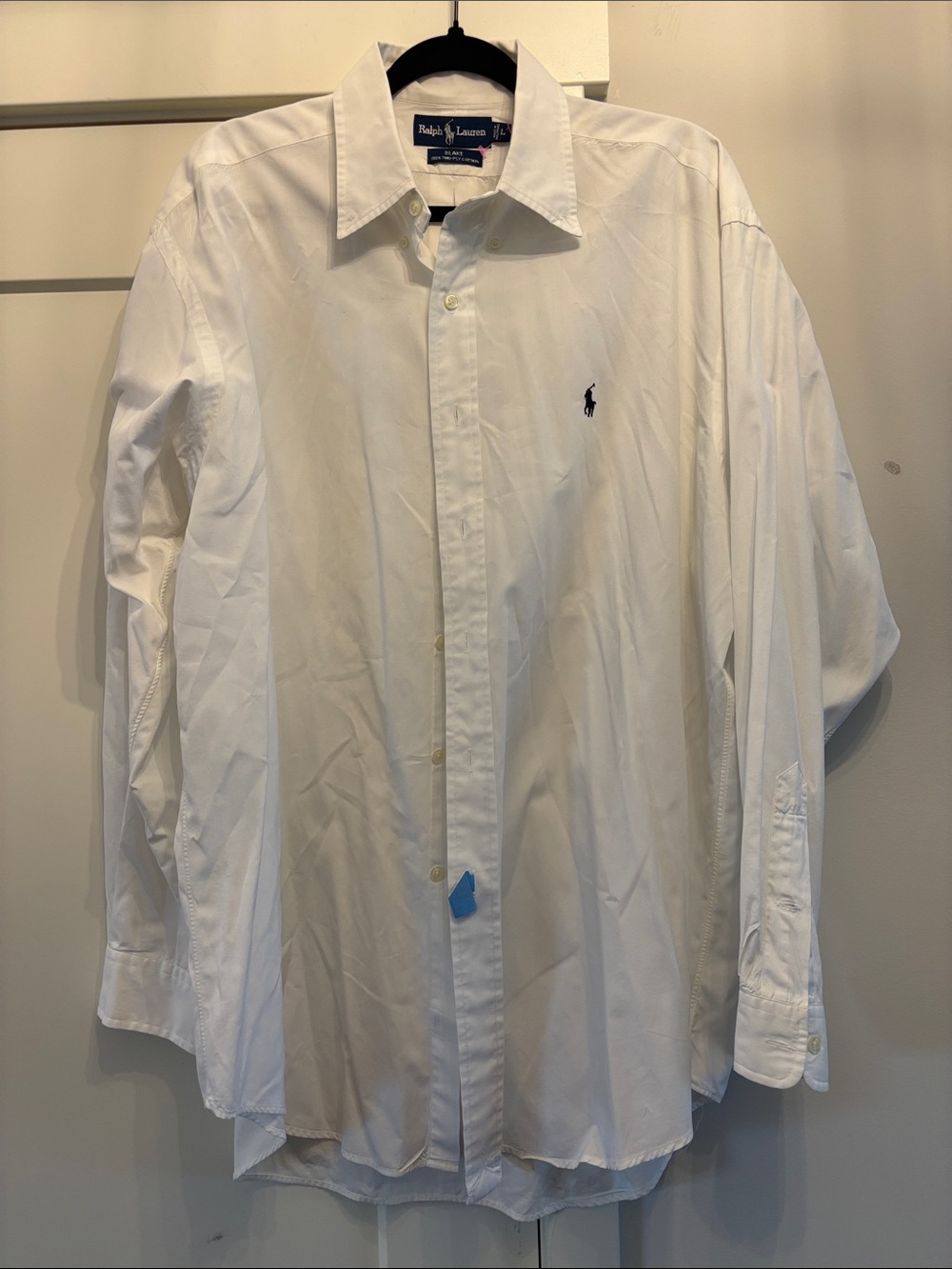 Ralph Lauren White Long-Sleeve Dress Shirt with Navy Polo Logo